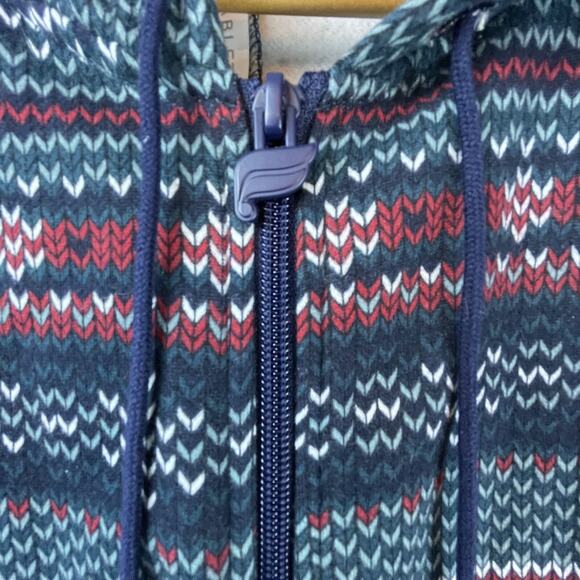 Fabletics Forever Fleece Hooded Jumpsuit Women Small Blue Red Aztec Drawstring - Picture 3 of 8